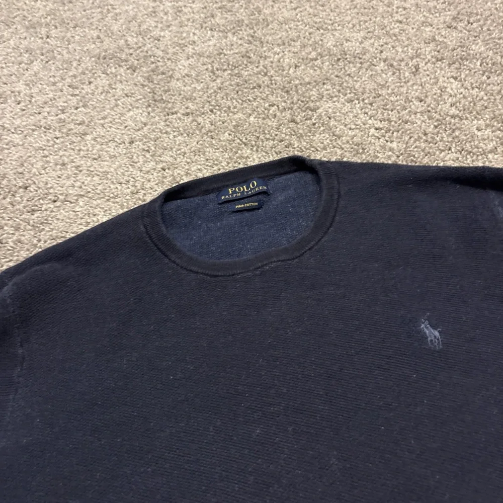 Polo Ralph Lauren Pima Cotton Sweater Men's Medium Crew Neck Thermal Blue Thick